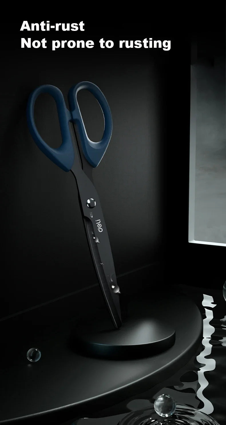 1/2pcs Deli Black Blade Scissors Stationery 180mm 7 Inch Stainless Steel Anti-Rust Sharp Office Home School Craft Cutting Tool
