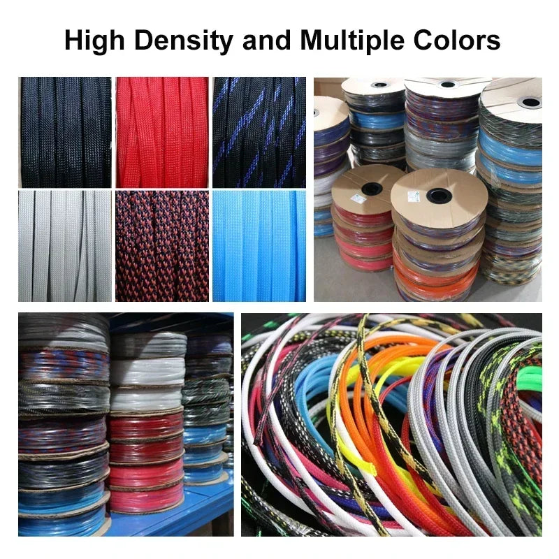 1~50m PET Braid Sleeves Black 2/4/6/8/10/12/14/16/20/25/30/35/40/50/60mm High Density Insulated Snake Skin Cable Wrap Sheath