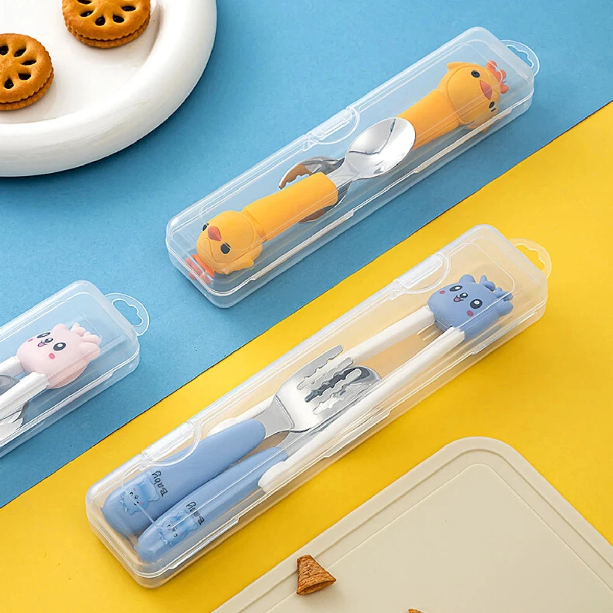 Portable Transparent Tableware Box Travel Flatware Storage Box With Flip Cover Dustproof Chopsticks Forks Spoon Cutlery Case