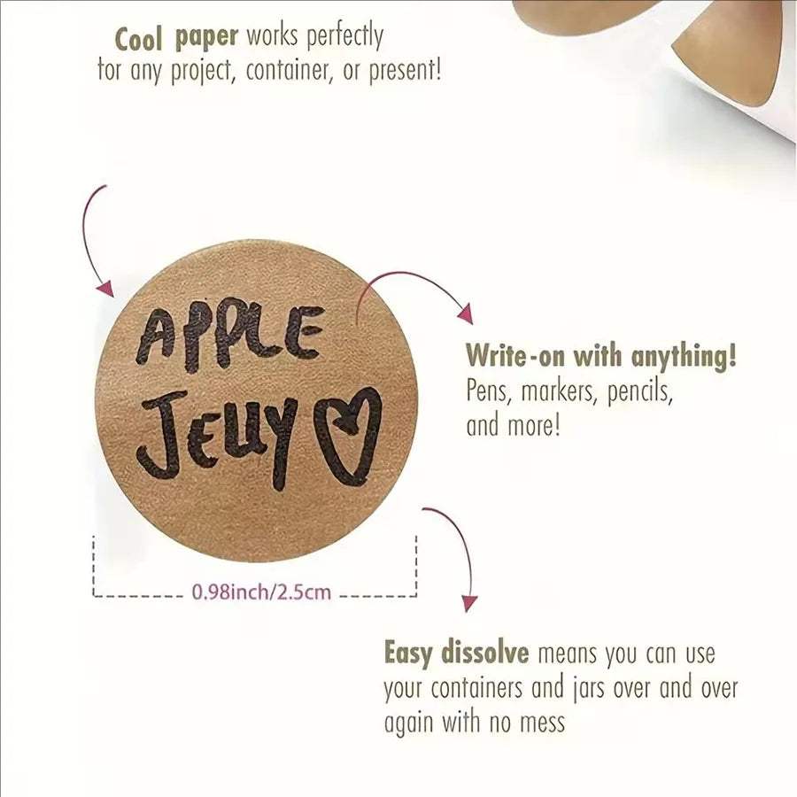 500Pcs/Roll Round Kraft Paper Stickers, Self‑Adhesive Classification Name Labels for Paper Supplies, Personalizable