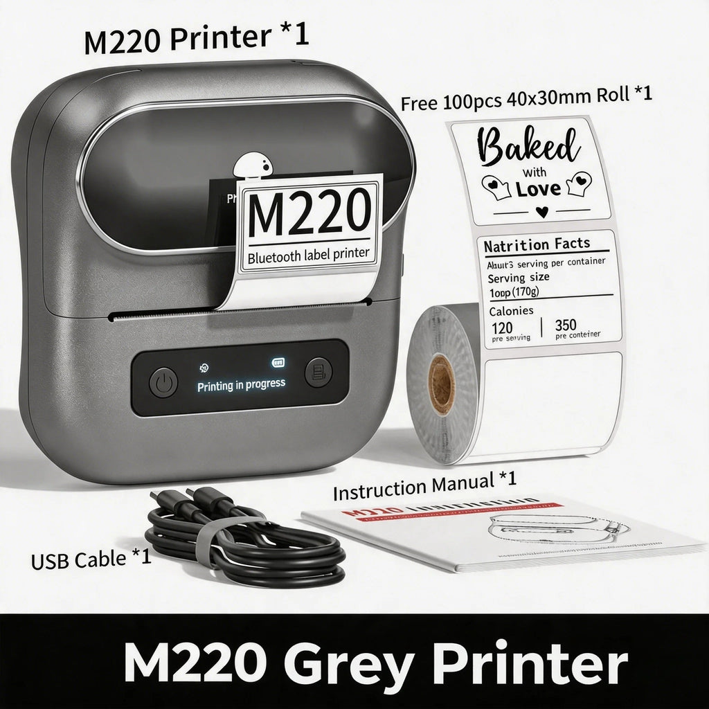 Phomemo M220 Bluetooth Thermal Label Printer 20-75mm Portable 203DPI Label Maker for Barcode Address Mailing File Labels