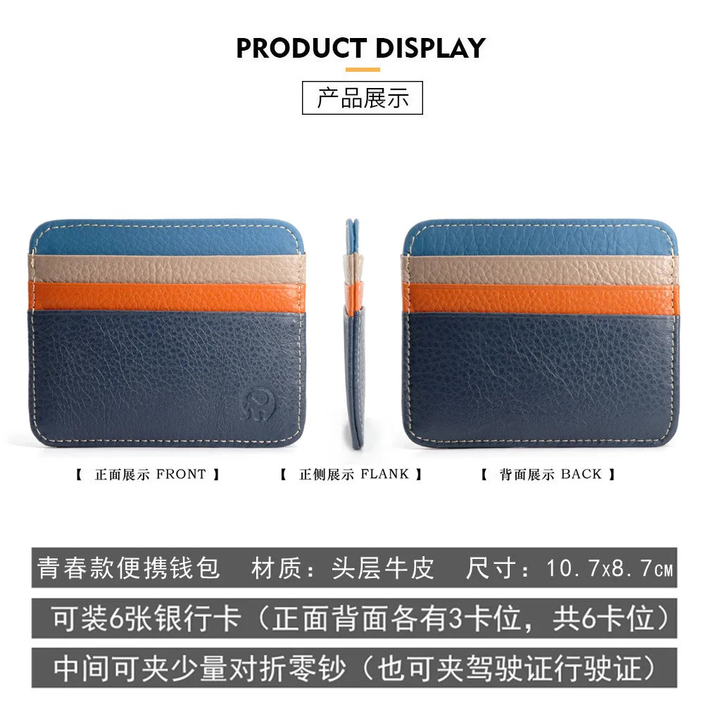 New Thin Genuine Leather Mini Wallet Slim Bank Credit Card Holder Men's Business Small ID Case for Man Purse 6 Slots Cardholder