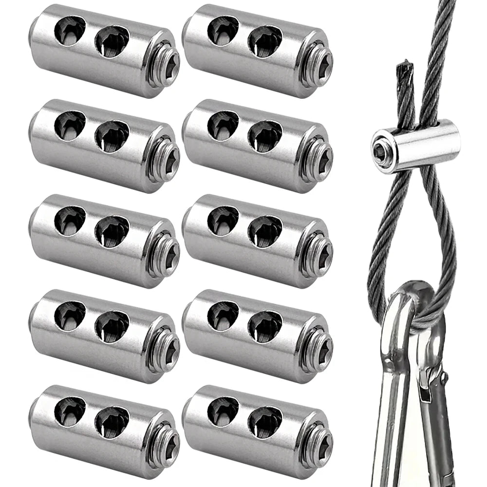 10pcs 2/3mm Wire Rope Clamps Stainless Steel Cable Fastener Adjustable Screw Copper Metal Clip Sling Fitting