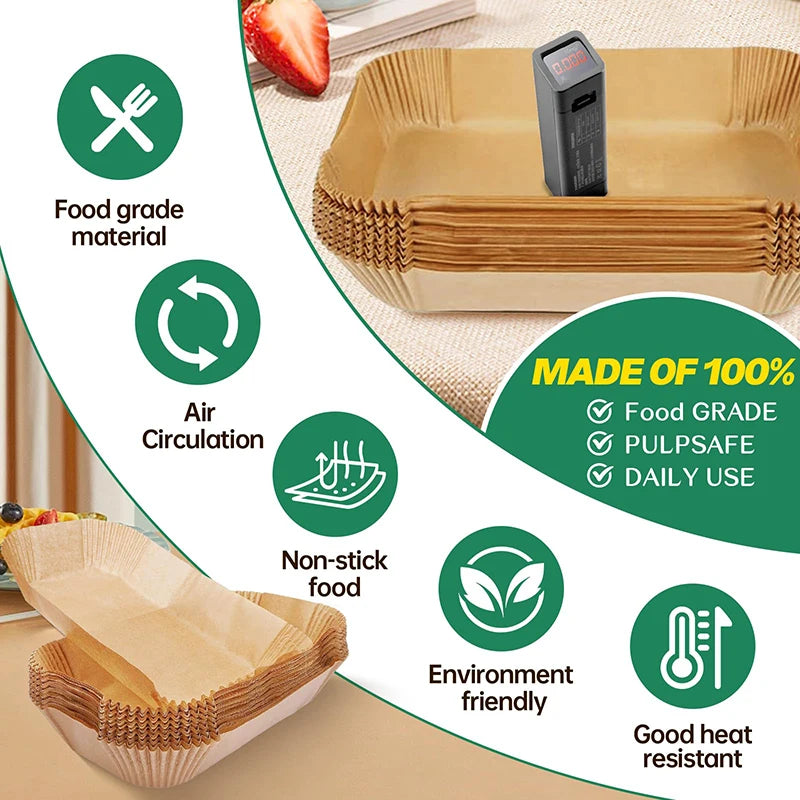 Large Rectangle Air Fryer Disposable Paper Liner 31 cm Nonstick Airfryer Parchment Special Baking Paper for 3-9QT Cooking Basket