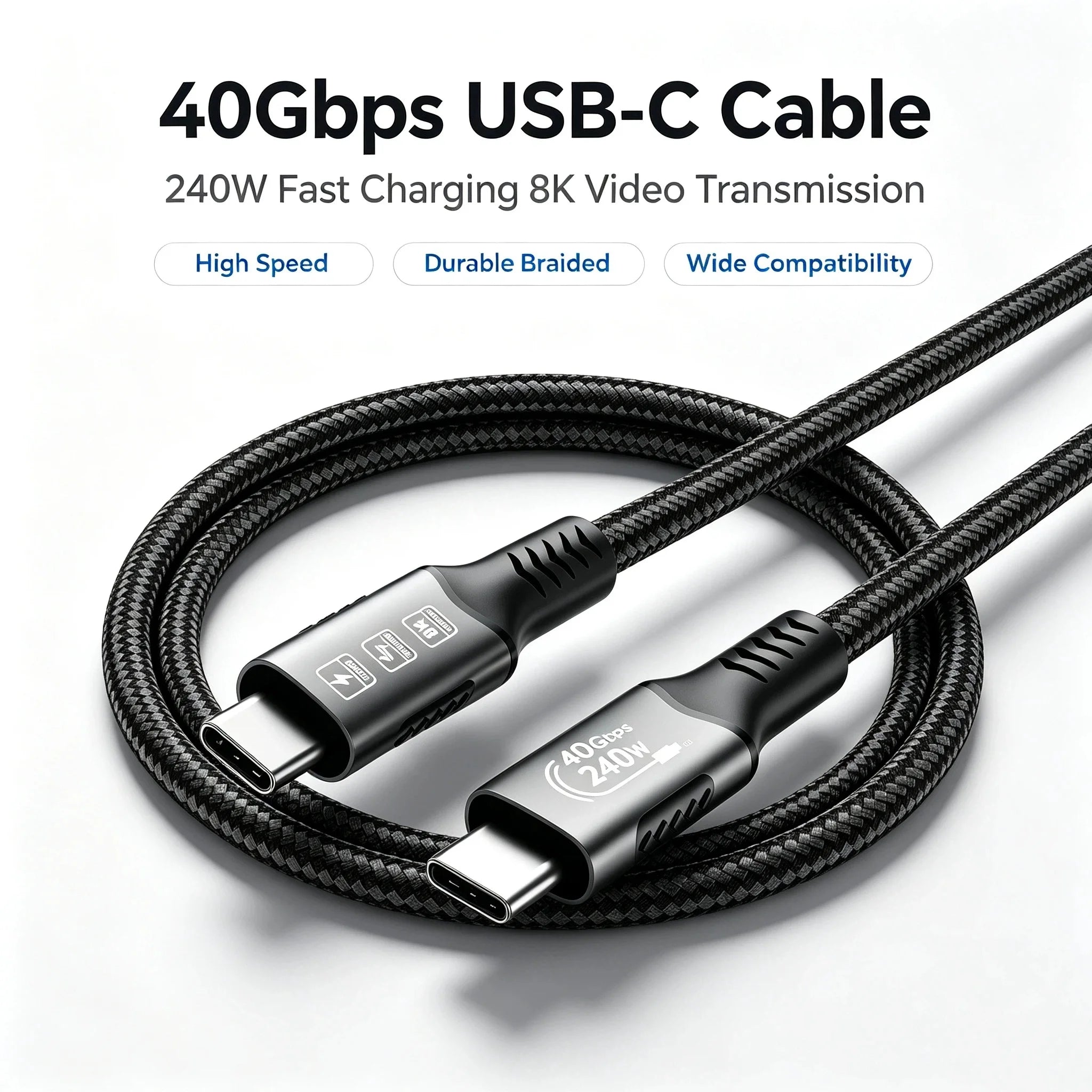 USB4 for Thunderbolt 4 Cable 40Gbps 8K@60Hz 4K@120Hz PD3.1 100W Type-C to USB-C Dual Protocol Compatible for iPhone 17 K36S