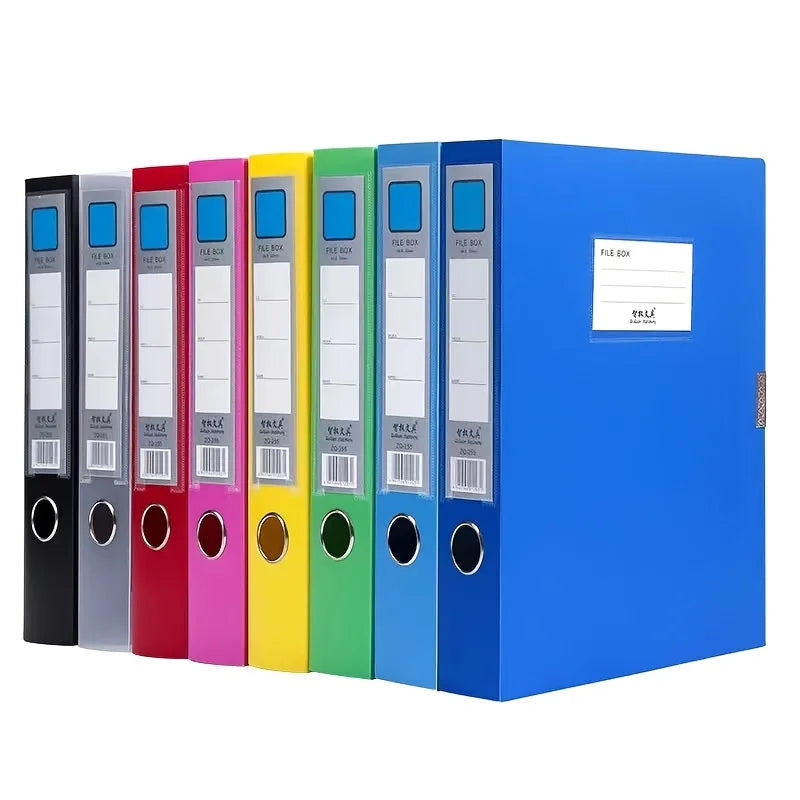 2pcs A4 Colorful File Boxes, Foldable Folder Organizers, Large Capacity for Financial Vouchers with Side Labels, Office Supplies