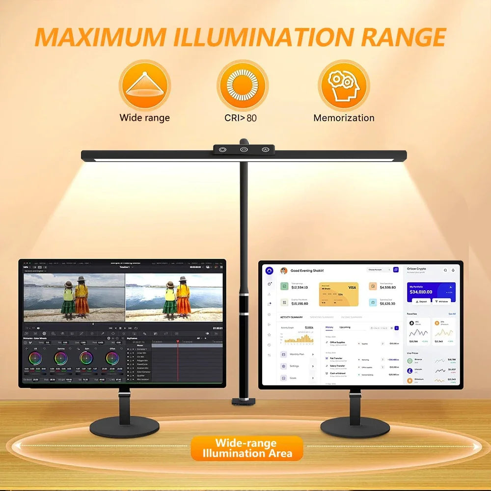 Single Double Triple Head LED Clip Desk Lamp Dimmable USB Eye-Caring Architect Table Lamp Computer Monitor Light for Office Home