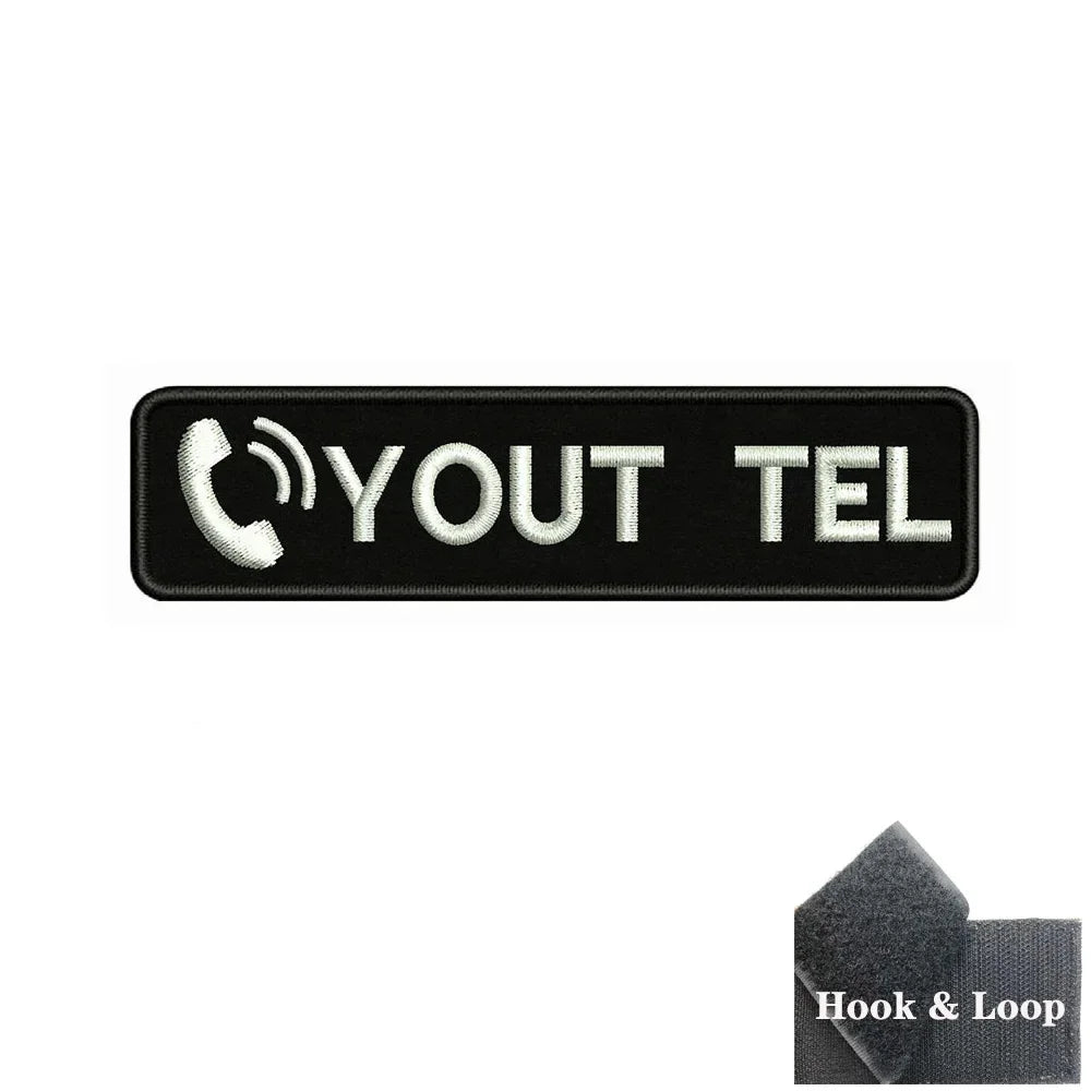 1PC 10cmX2.5cm Custom Name number Patch Stripes Badge Hook Loop dog paw dog footprints skull Punisher Telephone