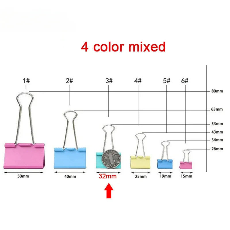 5-30Pcs Metal Binder Clips Colorful File Paper Clip 15/19/25/32/41/51mm Used for Books Stationery Clip School Office Supplies