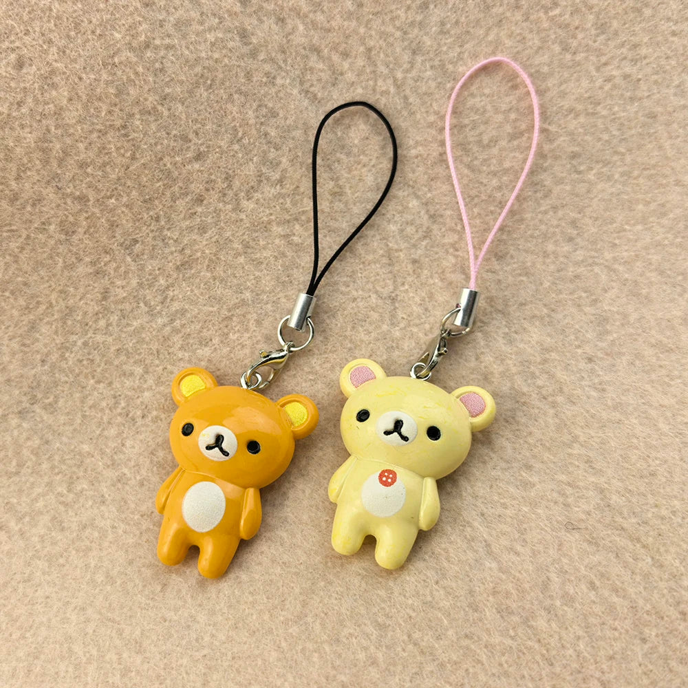 Kawaii Rilakkuma Easy Bear Phone Rope Chain Keyrings Lazybear Doll Keychains Bag Key Pendants Gift