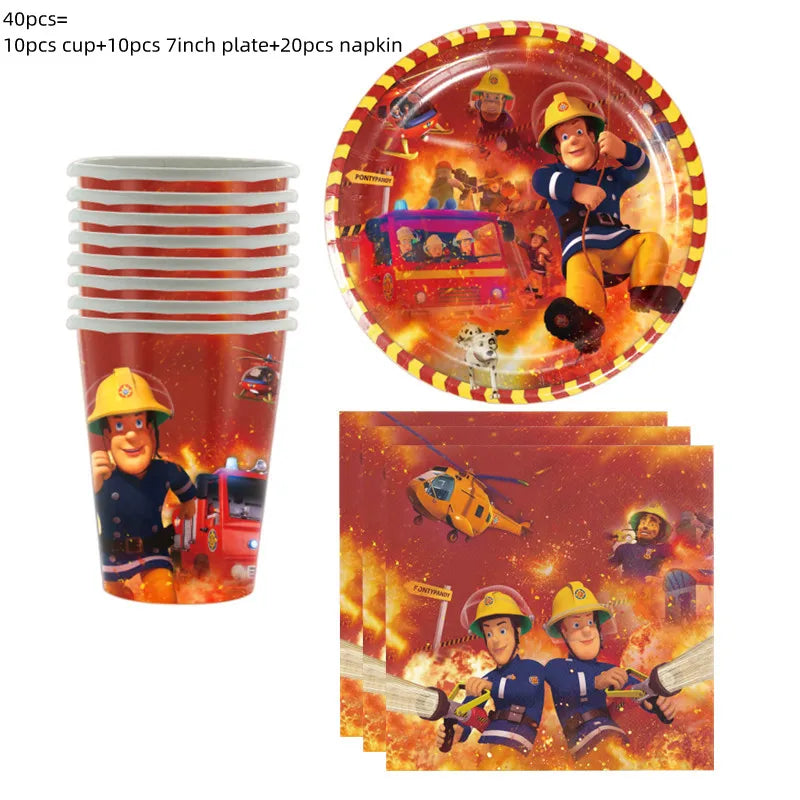 108*180cm Fireman Sam Party Supplies Disposable Tablecloth Firefighter Plastic Table Cover Fire Truck Birthday Decoration