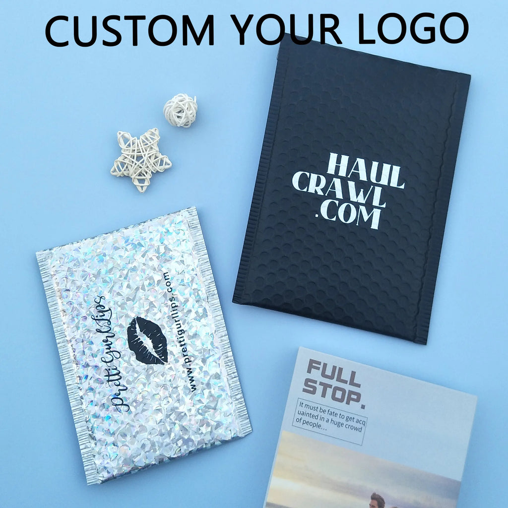 50pcs Poly Bubble Envelope Bags with Logo Printed Padded Shipping Envelopes With Bubble Mailing Bag Shipping Gift Packages Bags