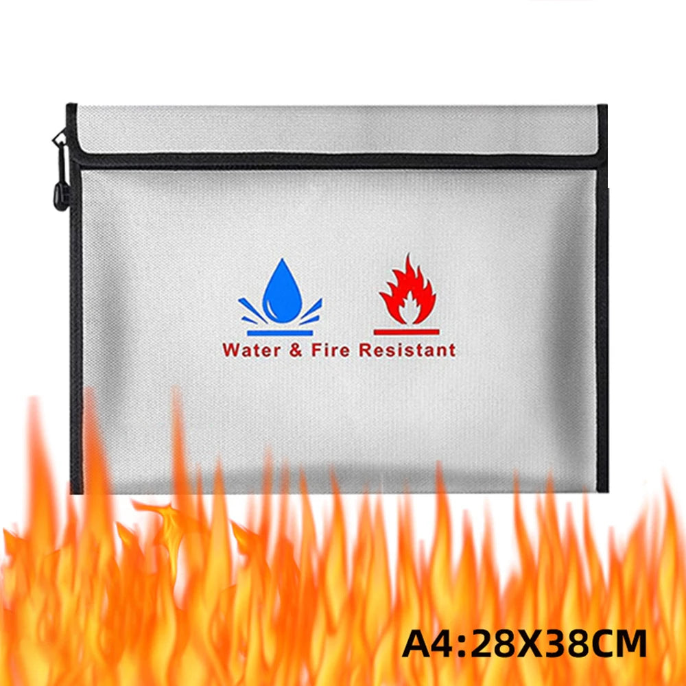 Fireproof & Waterproof Bag, File Storage Bag with Zipper Reusable Pouch for Certificates, Money, Cards (Black, Silver)
