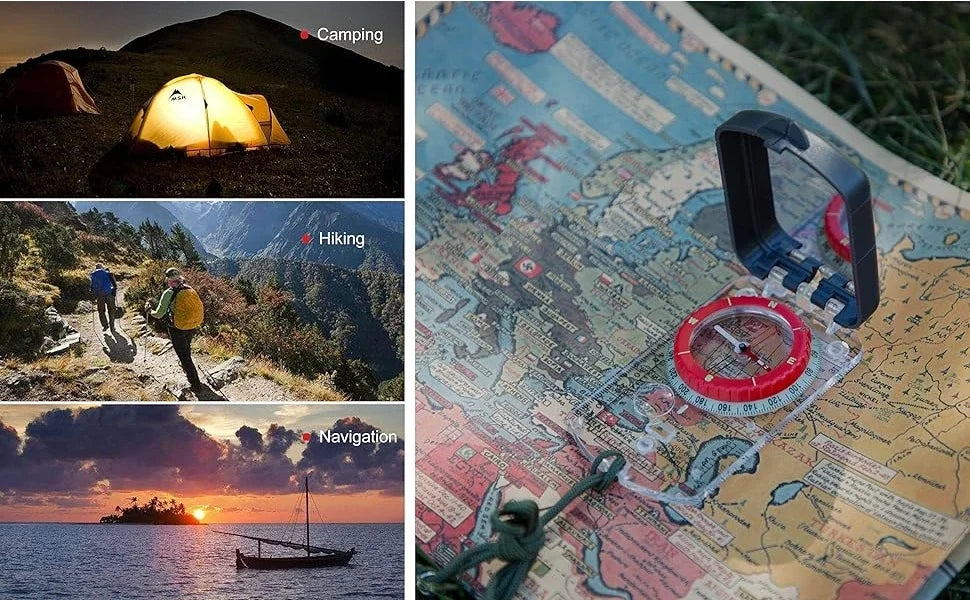 Orienteering Map Compass-Sighting Mirror with Adjustable Declination,Clinometer&LED Light for Hiking,Camping,Hunting,Mountaineer