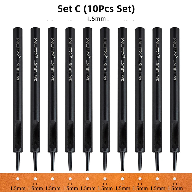 WUTA 1-10pcs Plating Titanium Leather Hole Punching Tools Set Round Hollow Puncher DIY Leather Craft for Watch Band,Belt,Fabric