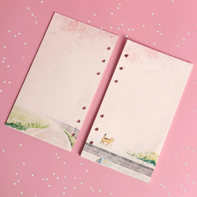 A6 80Sheet Cute Colorful Loose-leaf Replacement Line Grid Blank Point Paper Refill Inner Page Inner Page Inside Stationery
