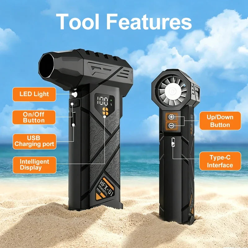 Powerful Violent Fan Air Blower 1000000RPM Turbo Jet Brushless Super Thrust 60m/s 4-Speed USB Rechargeable LED Light Power Bank