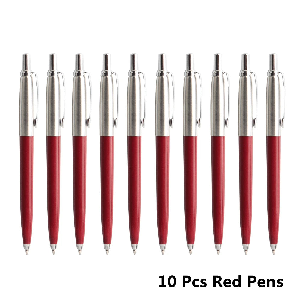 10 Pcs/Set Metal Ballpoint Pens Automatic Ball Pen G2 Refill Black Blue Ink For School Office Stationery Supplies Writing 0.7mm
