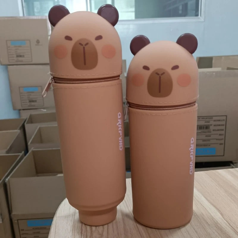 1PCS Kawaii Animals Silicone Telescoping Pencil Case Student Large Capacity Stationery Bag Giraffe/ Bee/Panda Learn Stationery