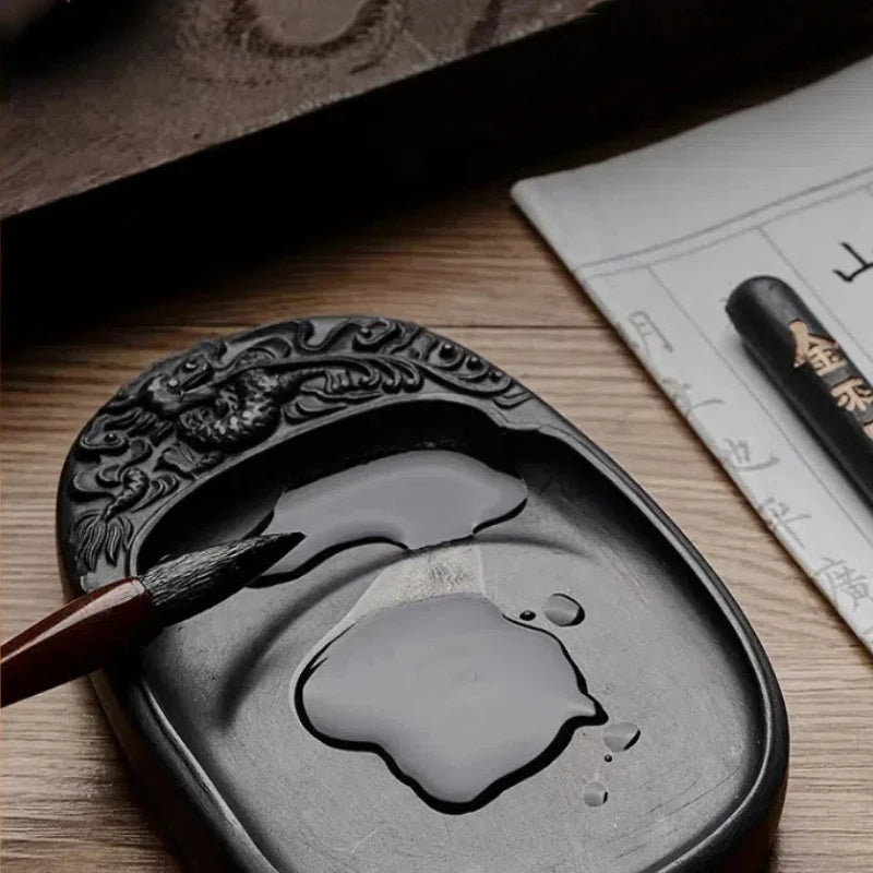 Calligraphy Inkstone Natural Raw Stone Duan Inkstone Chinese Style Brush Writing Painting She Inkstone Vintage Desktop Ornaments