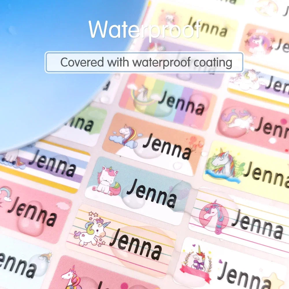 Unicorn Name Sticker Custom Personalized Tag 3size Cartoon Waterproof Decal Label For Children School Office Stationery Stickers