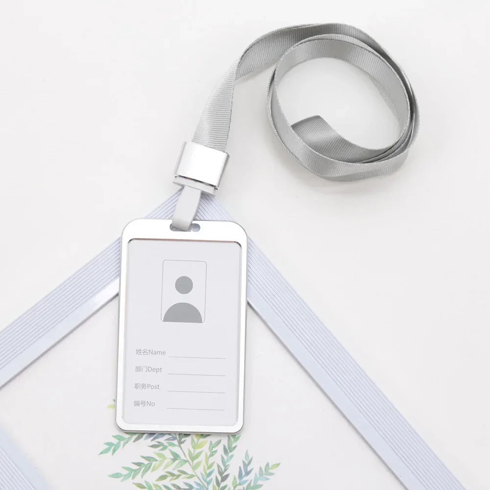 Fashion Card Cover Women Men Aluminum Alloy Work Name Card Holders Business Work Card ID Badge Lanyard Holder Metal Bags Case