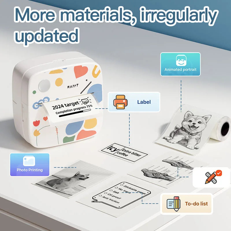 DOLEWA D2 Doodle Portable Printer Thermal Paper Printer Label Sticker Paper Print Wireless Label Maker Printer for DIY Photo Pri