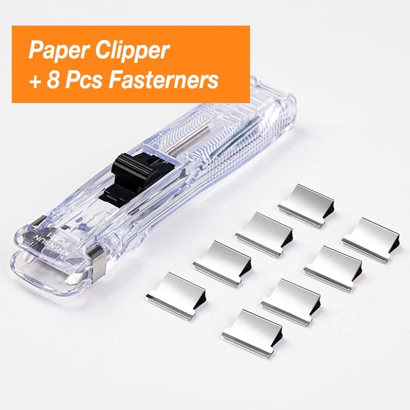 KHINSUN Paper Clipper Staplers Push Clamp File Documents Binding Tool Stapling Machine Paper Clips With Refills Office Supplies