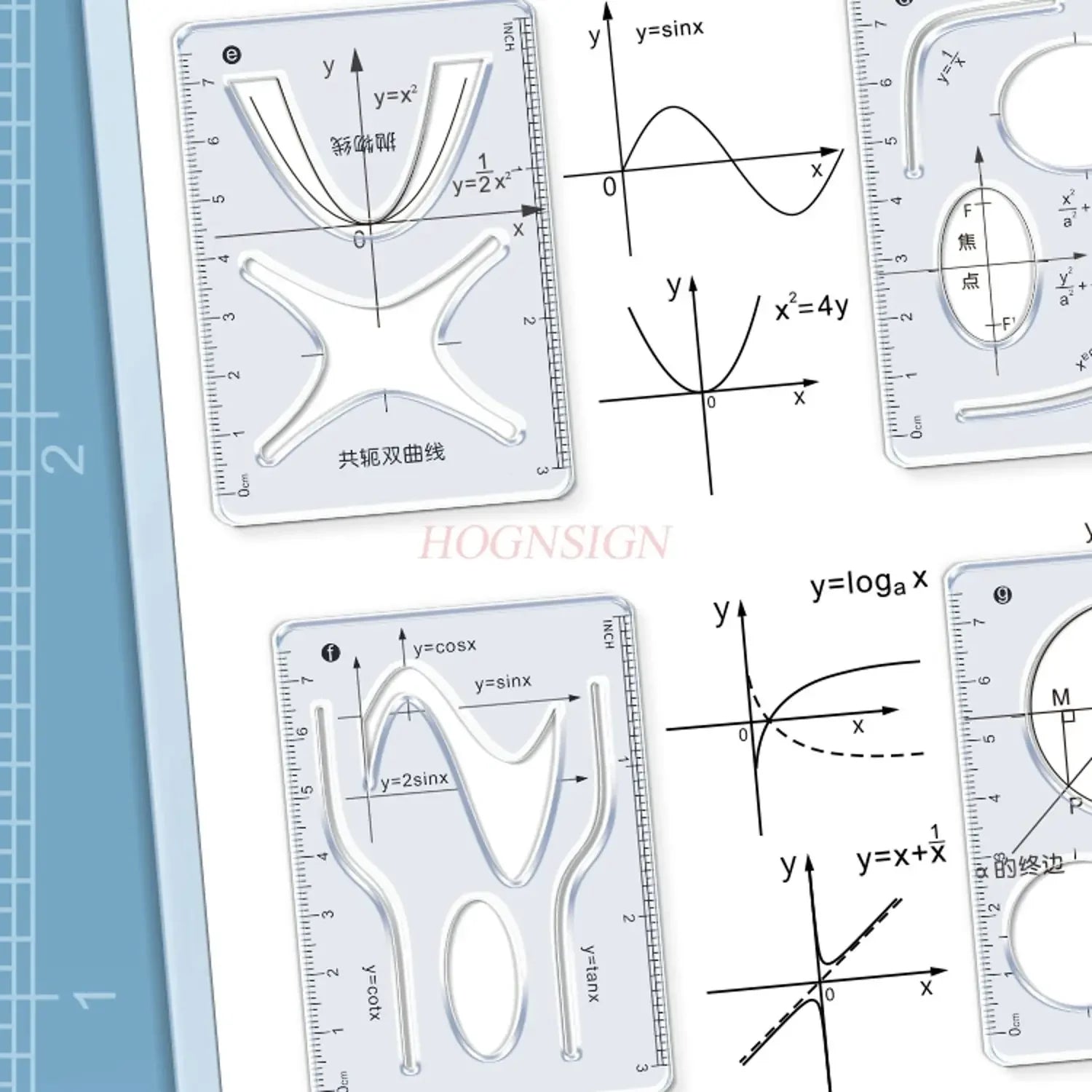 8pcs/set Multi functional geometric ruler, student drawing ruler, mathematical drawing design template