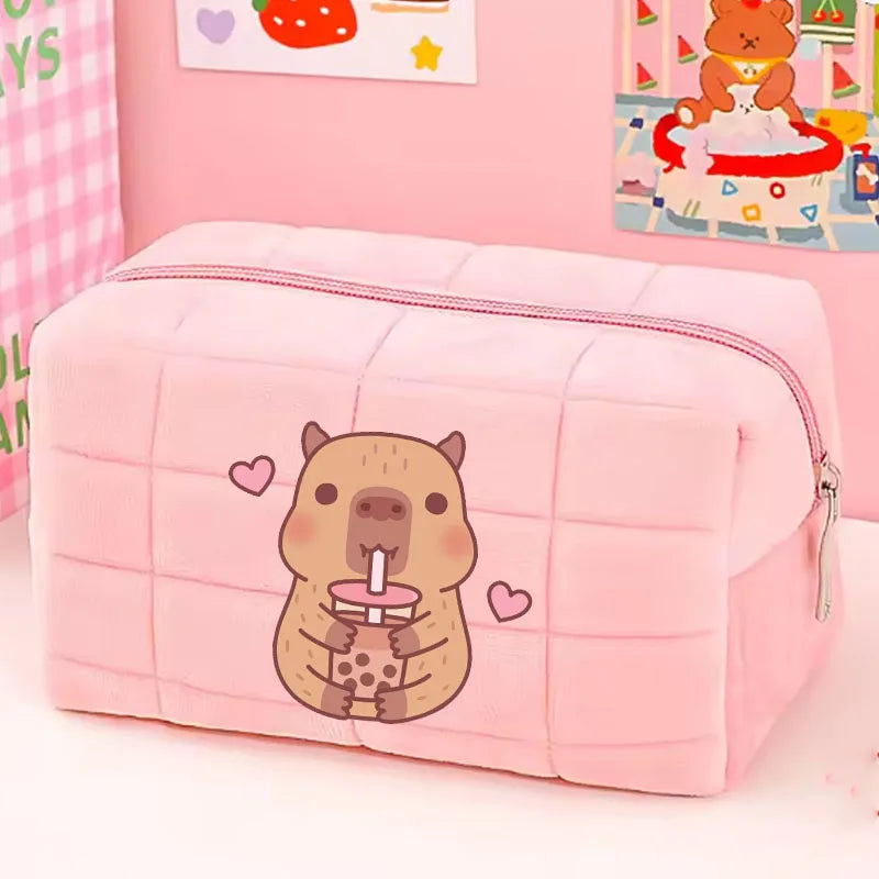Cute Capybara 1pc pink blue Pillow Design Cosmetic Bag Pencil Case Pen Pouch Large-capacity Student Storage Pencil Case gift