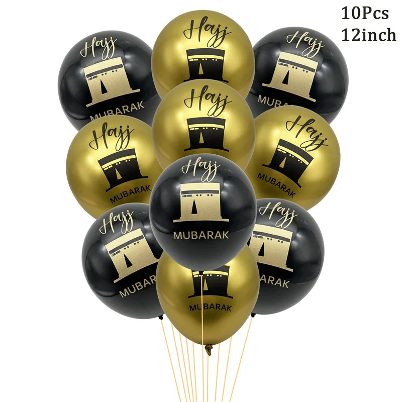 Black Gold Hajj Mubarak Disposable Paper Plates Cups Napkins Banner Balloons Home 2026 Eid Mubarak Islamic Muslim Party Supplies