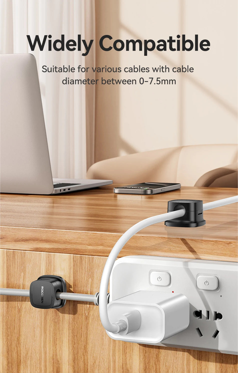 ROCOREN Magnetic Cable Organizer Self Adhesive Wire Holder Under Desk Adjustable Cable Management Wire Keeper Cable Holder Clips 6-30PCS