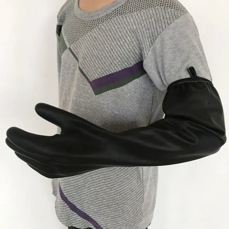 Acid and alkali resistant black lengthened anti-corrosion waterproof industrial latex thickened rubber gloves