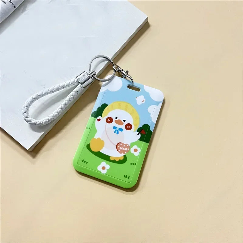1Pc Solid Color Student Bus ID Card Protective Cover Keyring School Access Door Card Credit Card Holder Bag Set Key Chain