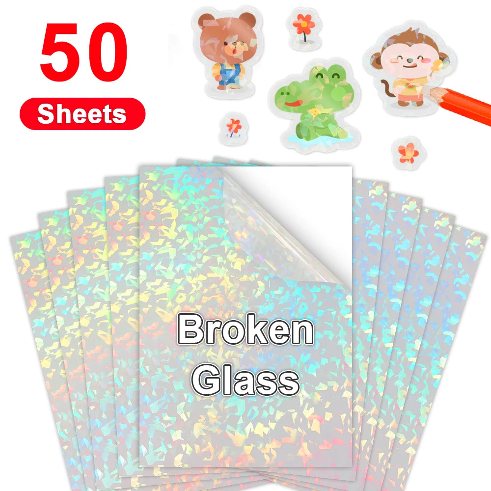 50 Sheets A4 Transparent Printable Vinyl Sticker Paper Glossy White Self-Adheisve Copy Paper for Inkjet Printer DIY Crafts Tapes