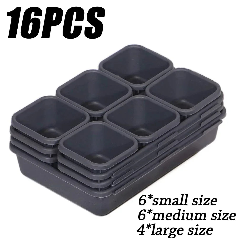 32PCS Desk Drawer Organizers 3 Size Plastic Interlocking Shallow Tool Organizer Tray Dividers Separators Storage Bins Container
