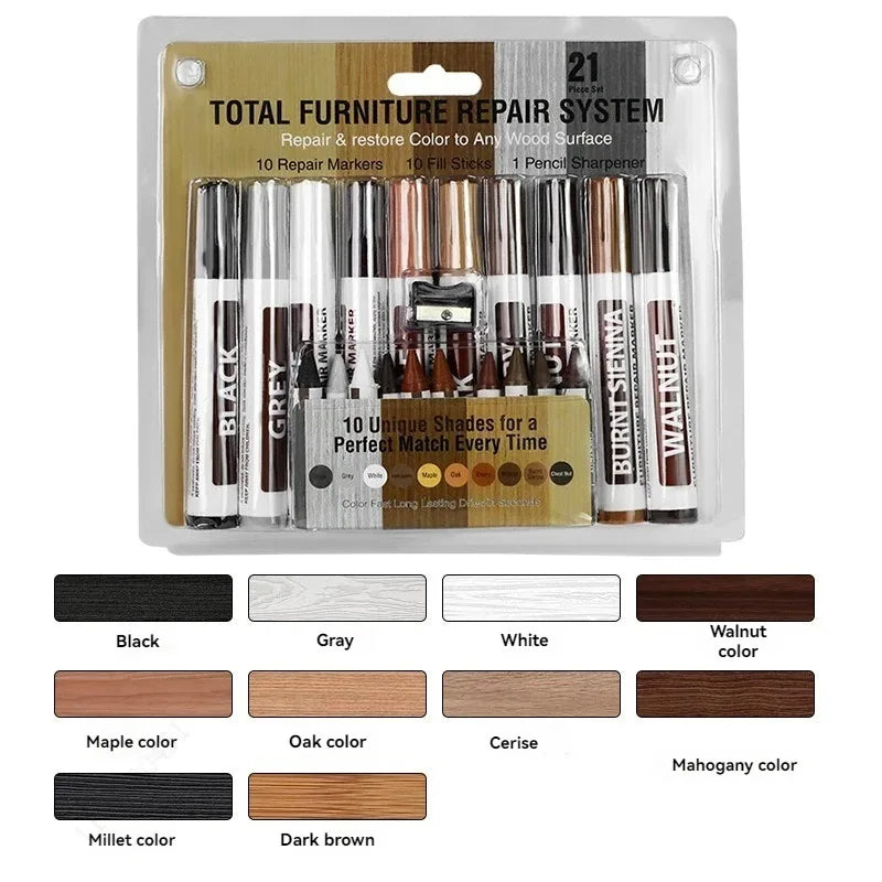 13/21Pcs Furniture Repair Pen Markers Remover Wood Scratches Restore Kit Scratch Filler Paint Wooden Cabinet Floors Tables