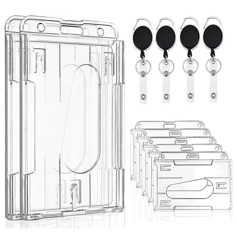 Transparent Double Cards Slots ID Tag Badge Holder with Badge Reel 2 Cards Storage Organizer Employee Pass Work Card Case Sleeve