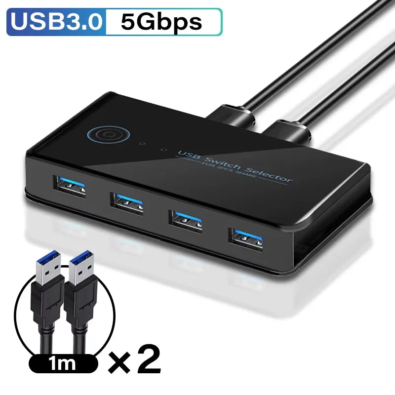 USB 3.0 KVM Switch Adapter 2 Inputs 4 Outputs USB Shared Switcher for PC Laptop Keyboard Mouse Printer USB Switch Controller Hub