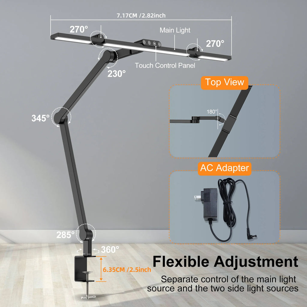 28.2" Large Transformable LED Desk Lamp with Clamp, Architect Ultra Bright 24W Light, Auto Dimming and Sensor Design for Office