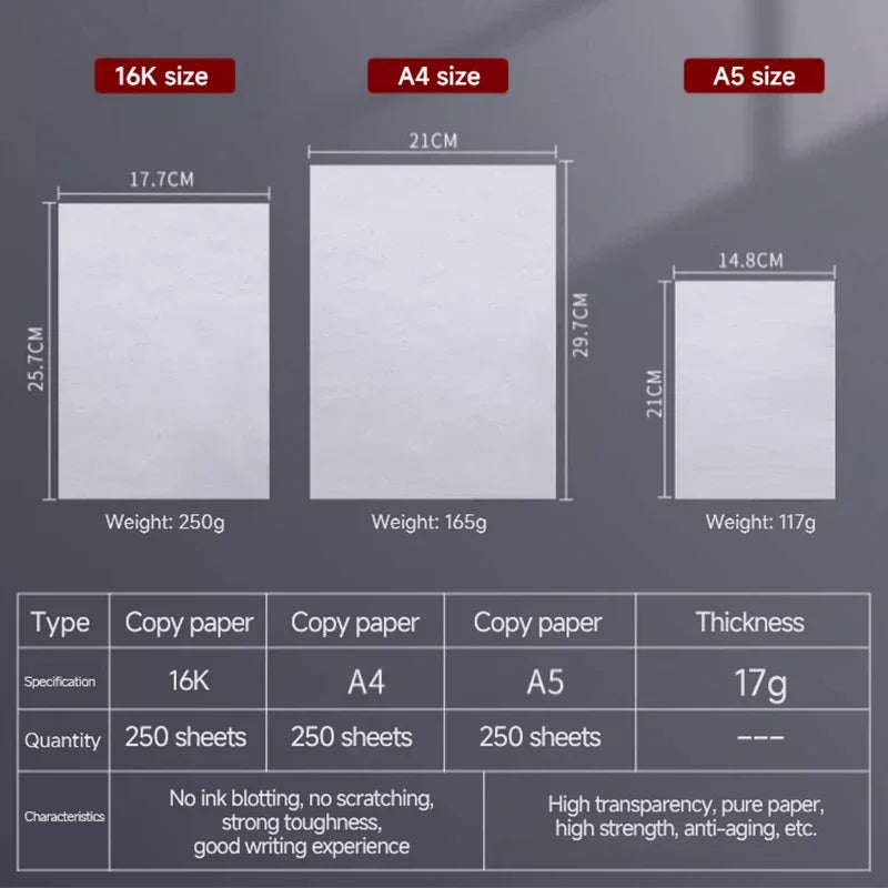 Translucent Tracing Paper 16K/A4/A5 Premium Trace Copy Paper for Drawing, Calligraphy, Sketching Painting Craft & Art Supplies