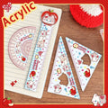 4pcs New Acrylic Ruler Set Red Kitten/Green Puppy Measurement Drawing Stationery Set Square Protractor Gift