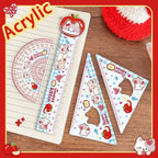 4pcs New Acrylic Ruler Set Red Kitten/Green Puppy Measurement Drawing Stationery Set Square Protractor Gift