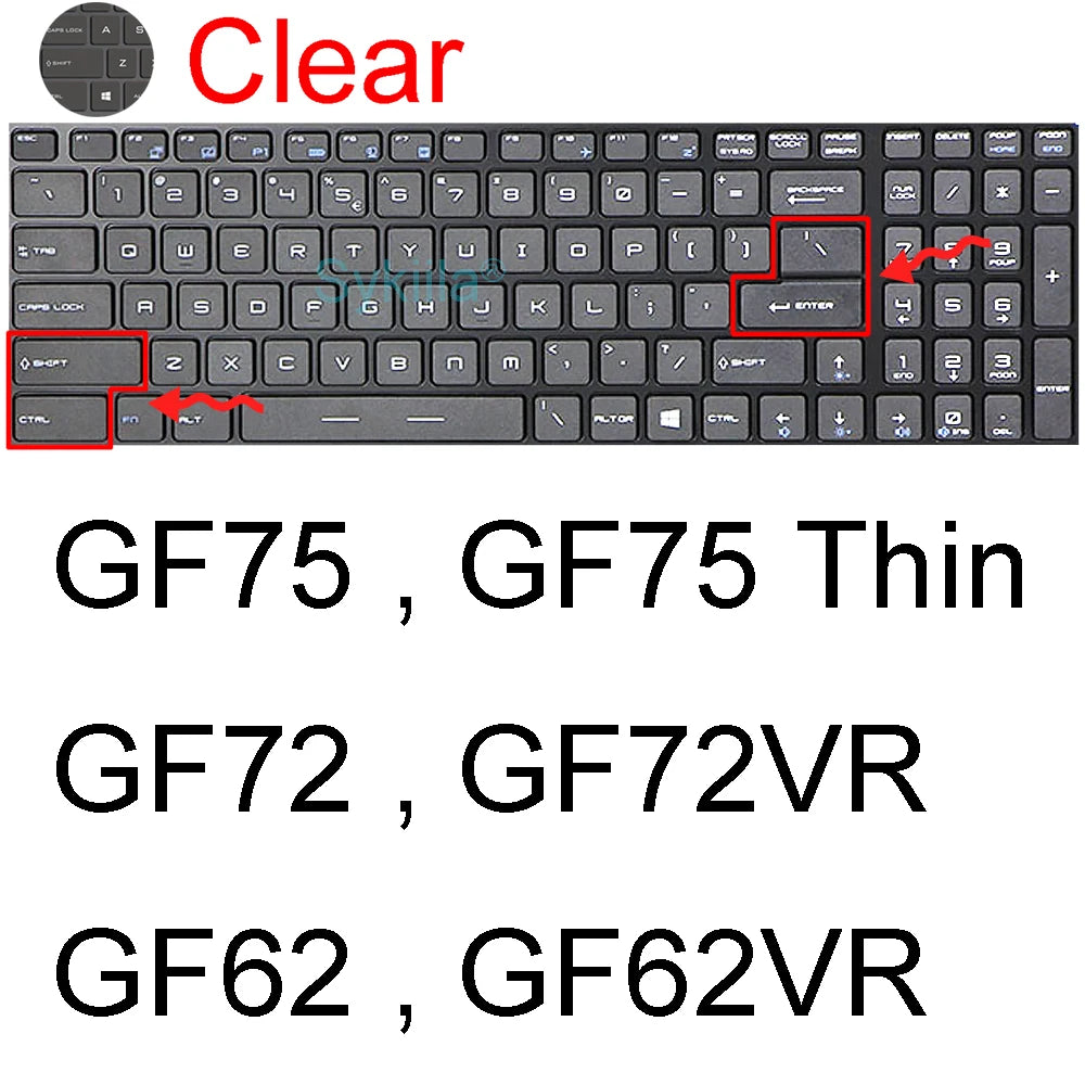 Keyboard Cover for MSI GF65 Thin GF63 GF75 Thin GF72 GF72VR GF62 GF62VR Silicone Protector Skin Case Gaming Laptop 15.6