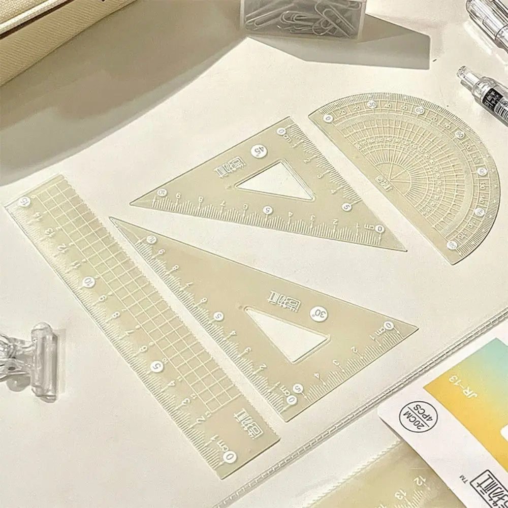 4PCS/Set 15/20CM Jelly Ruler Set Transparent Measuring Stationery Set Square Thickened Straight Ruler Student Gift