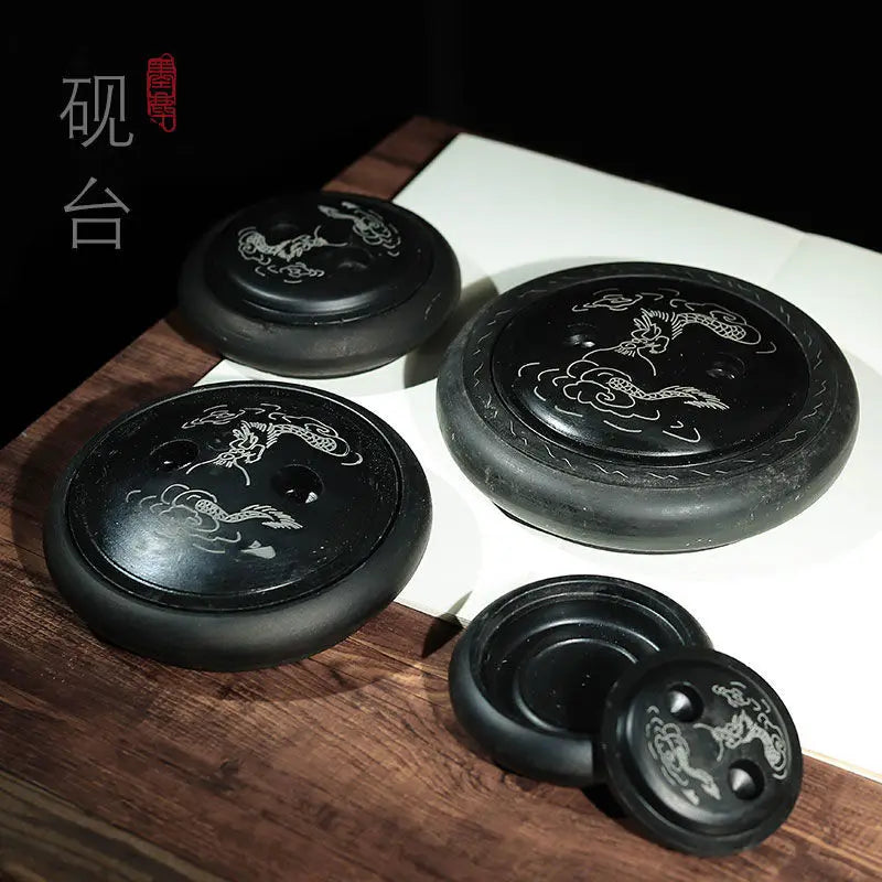 Natural Original Stone Inkstone With Cover Longan Round For Students Libros Livros Livres Kitaplar Art