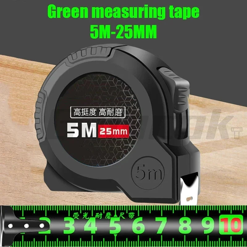 3/5/10M Metric Measuring Tape Self Locking Fluorescent Steel Tape Measure High Precision Wear-resistant Ruler Measuring Tools