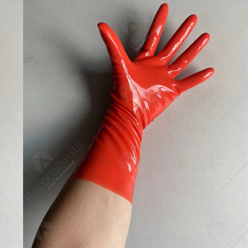 Latex Hooded Mask rubber Bondagi Restraints latex Gloves seamless latex men  Catsuit Fetish latex gloves rubber male