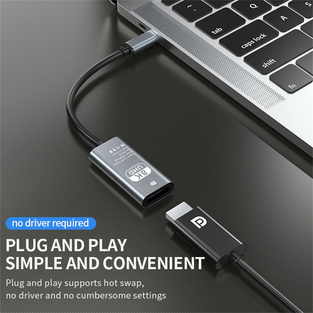 8K@60Hz USB C to DisplayPort 1.4 Adapter 4K@144Hz Thunderbolt 4/3 Converter Type C to DP For MacBook iPhone 15 16 17 iPad Laptop