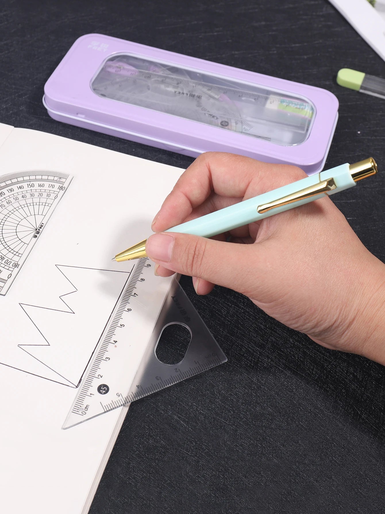 7-piece Compass And Ruler Set Student Ruler Set Cute Rriangle Ruler Set Exam Specific Ruler Box Set Ruler Set School Starts